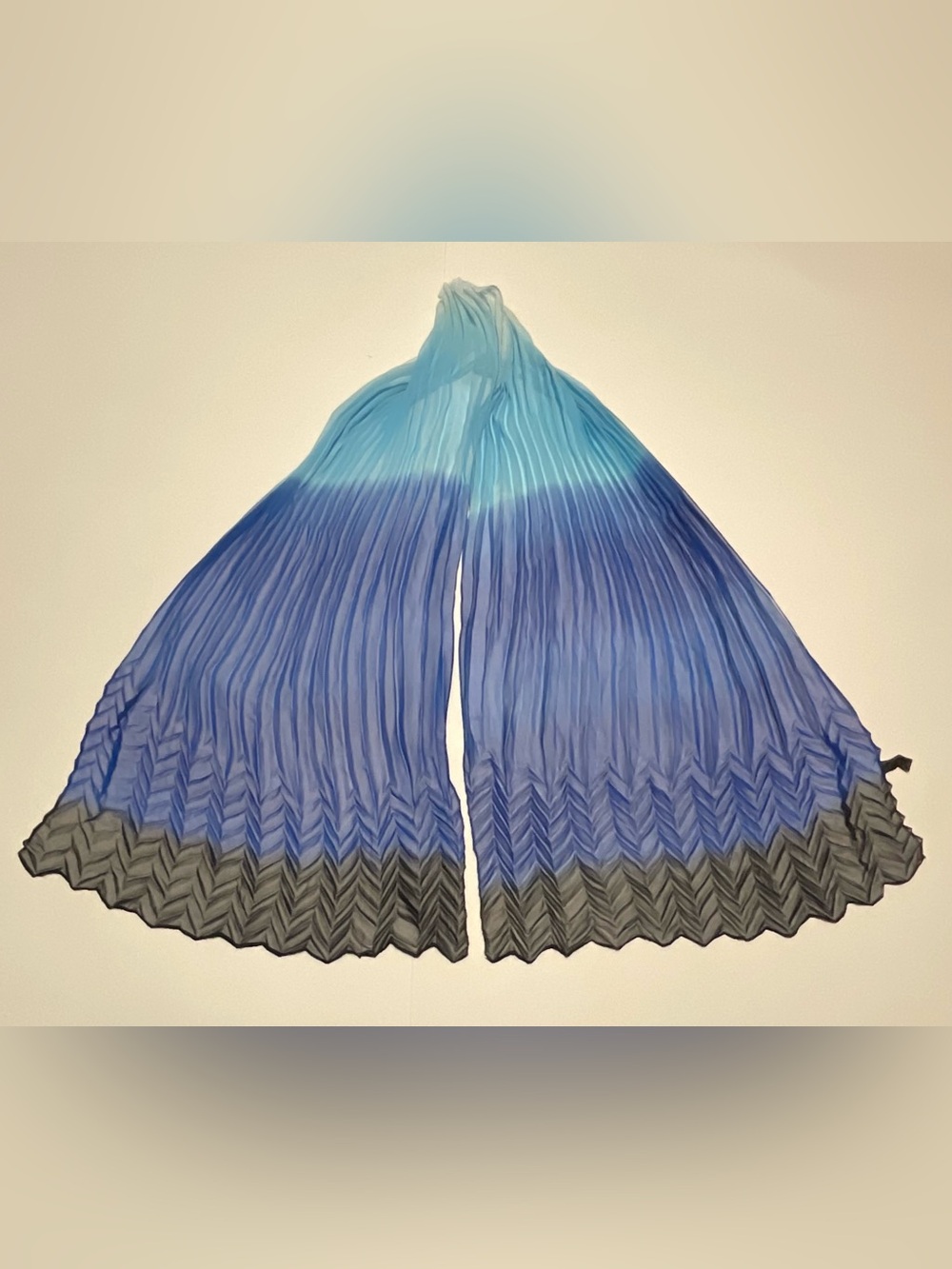 Noxiya Silk Pleated Rectangle Scarf Ombre Blue to Black 58x18 Women -